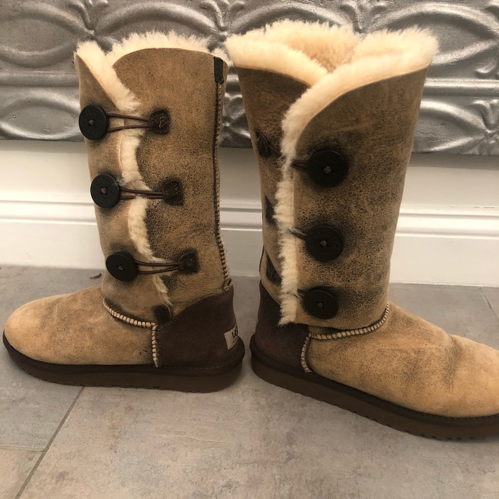 UGG Brown Bailey Button Bomber Leather Tall Boots